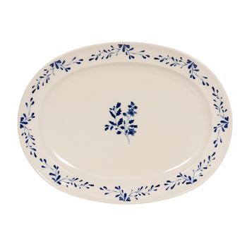 Visuel 1 du produit Plat ovale en grès blanc à motif bleu Appoline - 42 x 30 cm