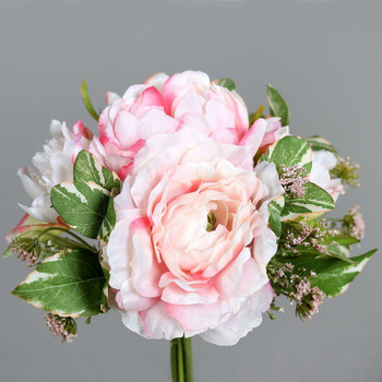 Visuel 1 du produit Bouquet de pivoines rose clair artificielles - 20 cm