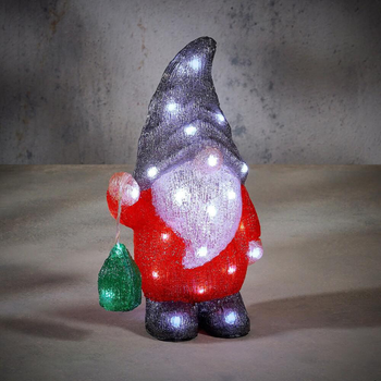 Visuel 1 du produit Gnome lumineux rouge et blanc 33 LED - 35 cm