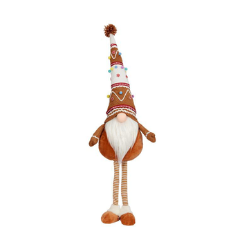 Visuel 1 du produit Gnome en polyester façon pain d’épice marron et blanc debout grand modèle - 80 cm