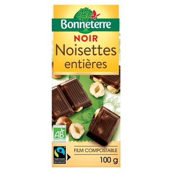 Visuel 1 du produit Chocolat noir noisettes entières 100 g BONNETERRE