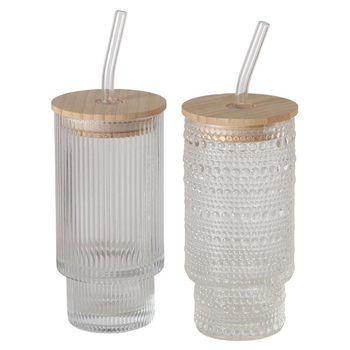 Visuel 1 du produit Gobelet nomade en verre transparent avec couvercle et paille Balona - Ø 7,4 x H 18,8 cm