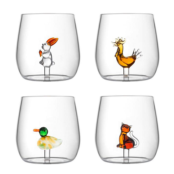 Visuel 1 du produit Gobelet en verre avec figurine ambre/vert Médard de Noblat Topies - les 4 pièces