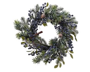Visuel 1 du produit Couronne de sapin vert et baies givrées bleues en PE grand modèle - Ø 40 cm