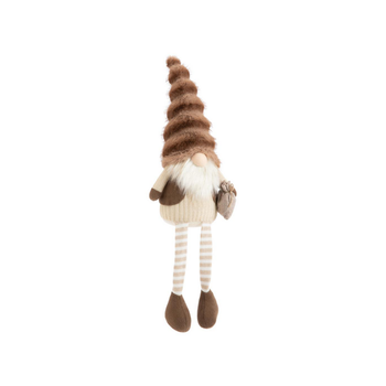 Visuel 1 du produit Gnome brun et beige avec bonnet fluffy et jambes flexibles - 65 cm
