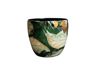 Visuel 1 du produit Cache-pot en métal époxy vert et or Bee moyen modèle - Ø 17 x H 15 cm