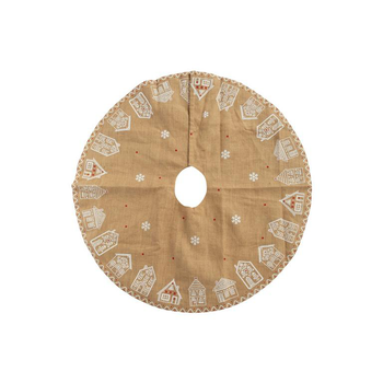 Visuel 1 du produit Jupe de sapin en jute beige décor maisons blanches - Ø 120 cm