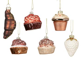 Visuel 1 du produit Ornement à suspendre forme pâtisserie en verre - Ø 6 x H 6,2 cm