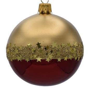 Visuel 1 du produit Boule de Noël en verre or mat avec motif végétal or brillant - Ø 7 cm