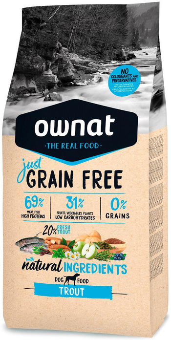 Visuel 1 du produit Croquette pour chien adulte Just Grain Free sans céréales à la truite Ownat - 14 kg