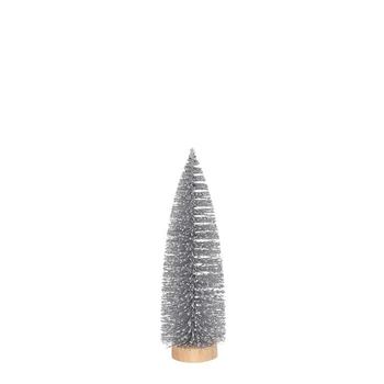 Visuel 1 du produit Arbre scintillant argent sur socle rond en bois - Ø 8 x H 25 cm