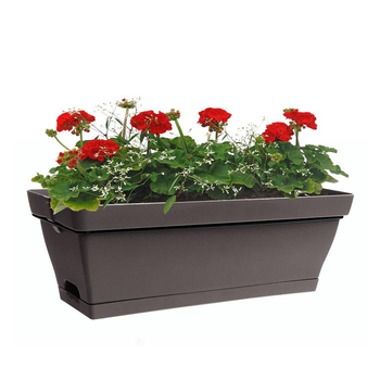 Visuel 1 du produit Jardinière en plastique taupe avec soucoupe clipsée et support Eda Poetic Roméo – 49 x 28 x 19 cm