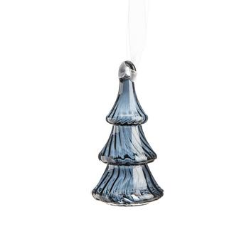 Visuel 1 du produit Suspension forme sapin en verre bleu transparent - 9,5 x 5 cm