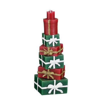 Visuel 1 du produit Bougie rouge et verte forme cadeaux - 8 x 7 x 23 cm
