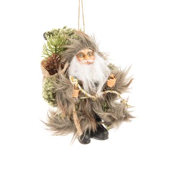 Visuel 1 du produit Père Noël décoratif Alpin avec hotte en polyester coloris vert à suspendre - H 13 cm