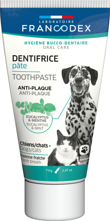 Visuel 1 du produit Dentifrice pour chien et chat en pâte eucalyptus et menthe anti-plaque Francodex - 70 g