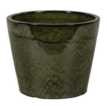 Visuel 1 du produit Pot rond en grès émaillé dripping vert Shanghai - Ø 34 x H 30 cm