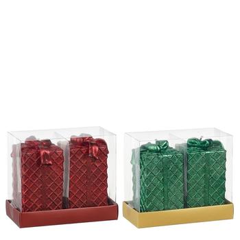 Visuel 1 du produit Lot de 2 bougies forme cadeau coloris Noël - Ø 5,5 x H 9 cm