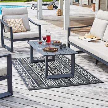 Visuel 1 du produit Tapis d'extérieur en polypropylène recyclé noir et crème Ethnique - 180 x 120 cm