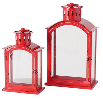 Visuel 1 du produit Lanterne en verre et fer rouge Melissa grand modèle - 28 x 15 x 48 cm