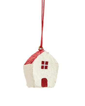 Visuel 1 du produit Suspension décorative maisonnette coloris rouge en coton maché - 5 x 2,5 x 4,5 cm