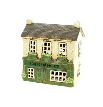 Visuel 1 du produit Photophore maison en céramique beige et verte Coffee - 15 x 8,5 x 16 cm