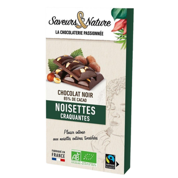 Visuel 1 du produit Chocolat noir 85% noisettes entières bio Saveurs et Nature - 100 g