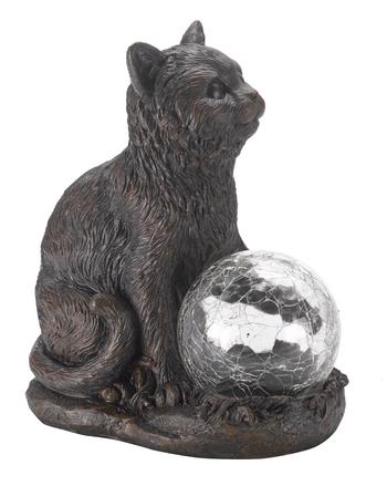 Visuel 1 du produit Chat en résine avec globe en verre à LED solaire couleur changeante Smart Garden - 19,5 x 10,5 x 16,5 cm