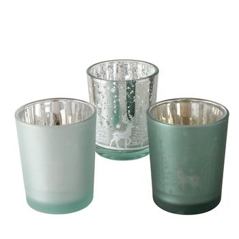 Visuel 1 du produit Photophore en verre vert clair et argent Sagel - Ø 5,5 x H 6,5 cm