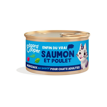 Visuel 1 du produit Pâtée pour chat adulte au saumon et au poulet morceaux en sauce sans céréales Edgard & Cooper - 85 g