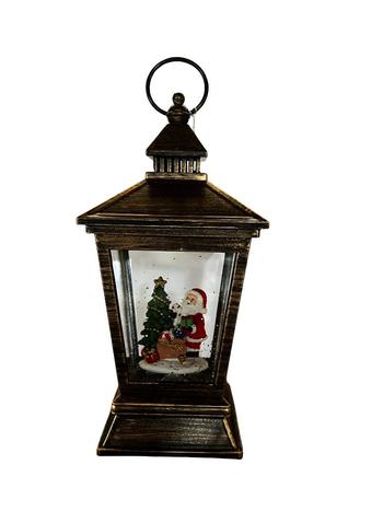 Visuel 1 du produit Lanterne à LED en polyrésine bronze avec père Noël - 11 x 11 x 23,5 cm