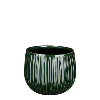 Visuel 1 du produit Pot rond Edelman Hollande cannelé vert foncé Pablo – Ø 16 x H 14 cm