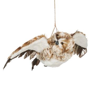 Visuel 1 du produit Grand hibou en vol à suspendre en fourrure marron - 50 x 27 x 13 cm