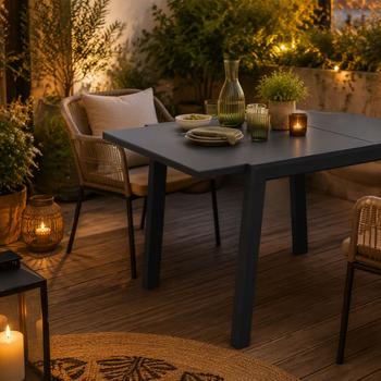 Visuel 2 du produit Table extensible en aluminium/verre, graphite/gris PROLOISIRS Elise - 90/170x90cm