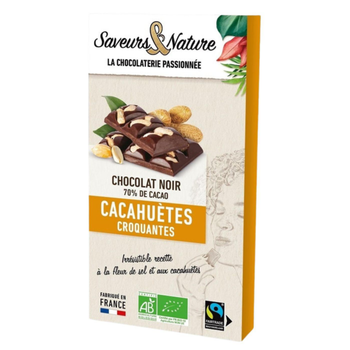 Visuel 1 du produit Chocolat noir 70% bio fleur sel Guérande & cacahuète bio Saveurs et Nature - 100 g