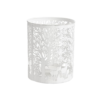 Visuel 1 du produit Lanterne à décor forêt blanche en métal ajouré petit modèle- Ø 13,5 x H 13,5 cm