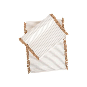 Visuel 1 du produit Set de table à lignes en coton crème et herbier naturel x 2 - 35 x 50 cm