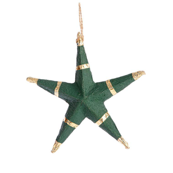 Visuel 1 du produit Suspension étoile 5 branches coloris vert en papier mâché - 13 x 13 cm
