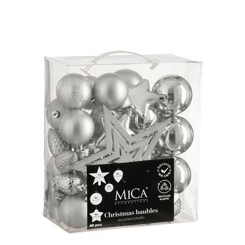 Visuel 1 du produit Pack de 40 boules et décorations incassables en plastique argent - Ø 8 cm