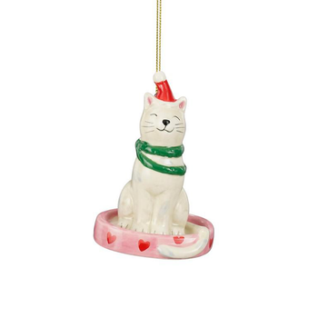 Visuel 1 du produit Décoration à suspendre chat blanc dans panier - 6,5 x 5 x H 10 cm