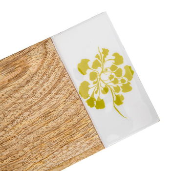 Visuel 1 du produit Petite planche à découper en bois de manguier et décor fleuri blanc/vert clair - 30 x 15 cm