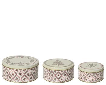 Visuel 1 du produit Boîte ronde métallique beige décor baies vert et rouge petit modèle - Ø 13,5 x H 7 cm