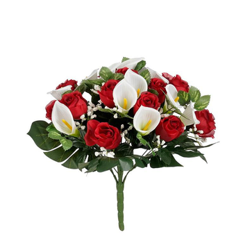 Visuel 1 du produit Bouquet artificiel de rose rouges et Lys blancs - Ø 33 x H 36 cm