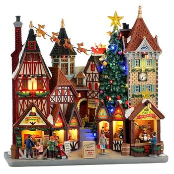Visuel 1 du produit Village de Noël place christkindl lumineux en résine coloris multicolore à piles Lemax Caddington Village - 27,5 x 28 x 11 cm
