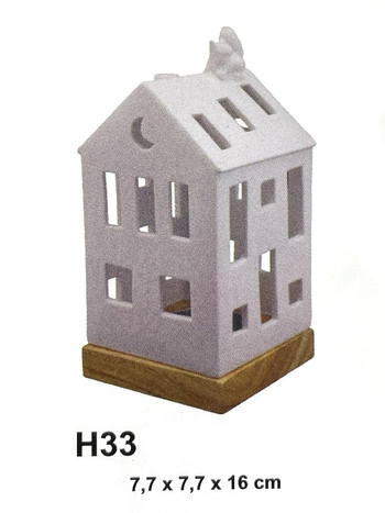 Visuel 1 du produit Photophore forme maison en céramique blanche avec écureuil taille M - Ø 7,7 x H 16 cm