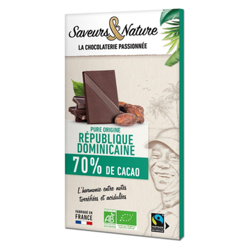 Visuel 1 du produit Chocolat noir 70% origine République Dominicaine bio Saveurs et Nature - 80 g