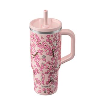 Visuel 1 du produit Travel cup isotherme en inox à motifs fleurs rose pastel avec bouchon étanche Qwetch - 900 ml
