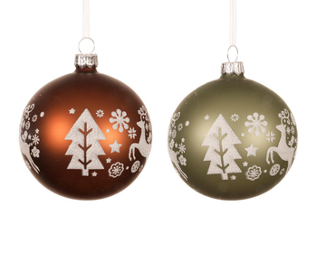 Visuel 1 du produit Boule en verre mate avec renne et sapin - Ø 8 cm