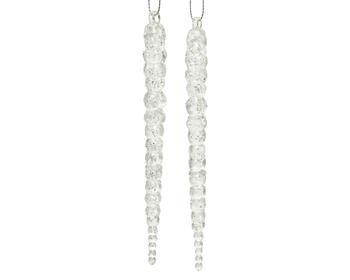 Visuel 1 du produit Ensemble de 2 stalactites pailletées en acrylique transparent et argent - Ø 4,5 x H 14,5 cm