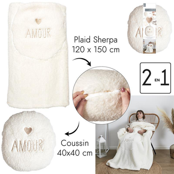 Visuel 1 du produit Coussin plaid en sherpa beige Amour - 120 x 150 cm